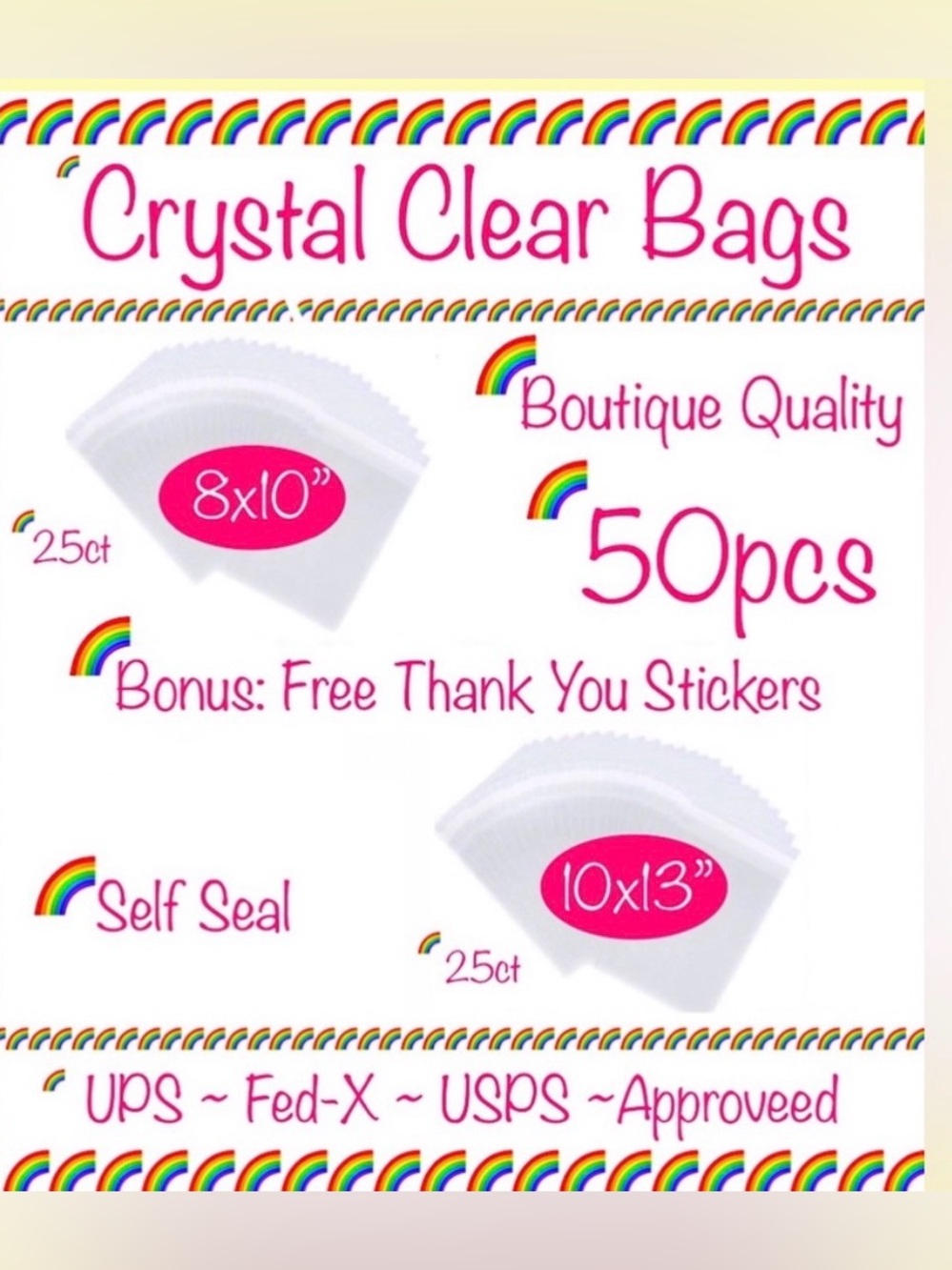 75pcs Shipping Supply Bundle ~25ct 8x10” & 25ct 10x13” Bags w/25ct Stickers 🆕